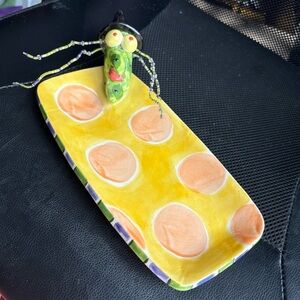 Handmade Ceramic Witch Platter Signed